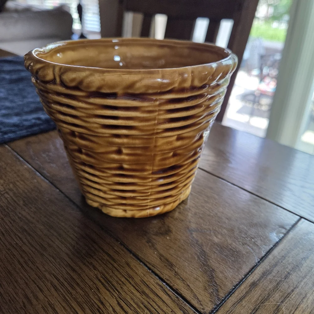 Vintage Ceramic Basket Weave Flower Pot